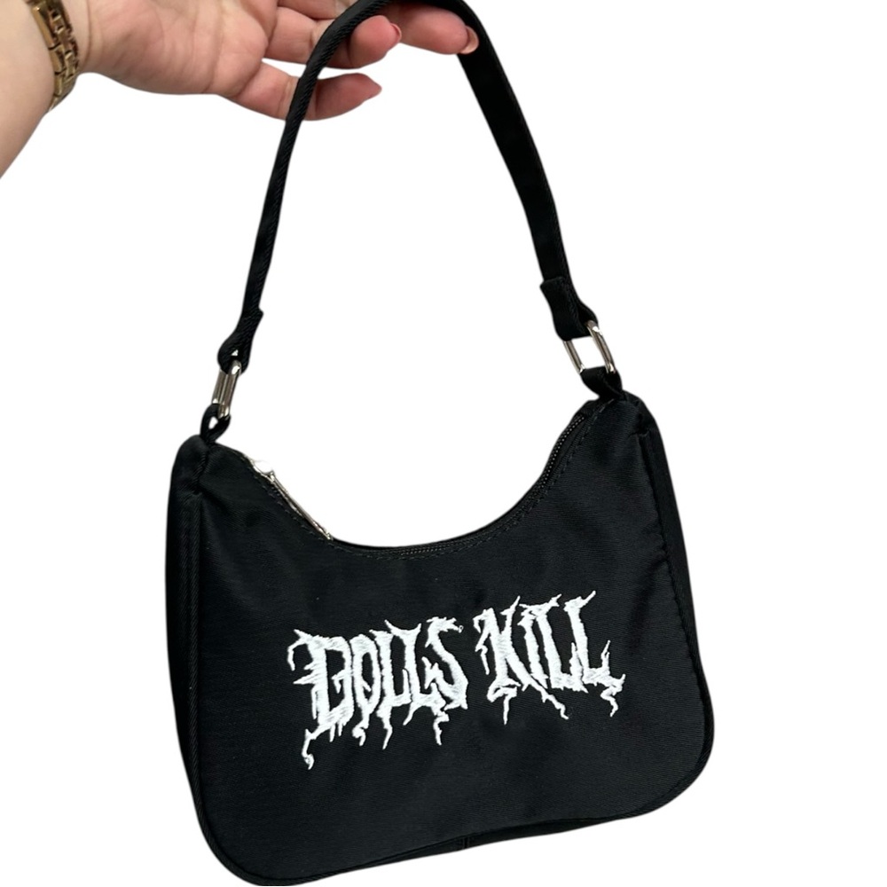 Dolls Kill Logo Mini Hobo Shoulder Bag Black Y2K Goth Streetwear Purse - Picture 9 of 9
